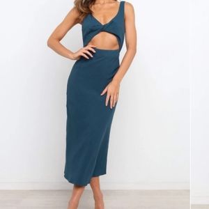 Petal & Pup Apollo Navy Blue Twist Front Cutout A-line Midi Dress 6US